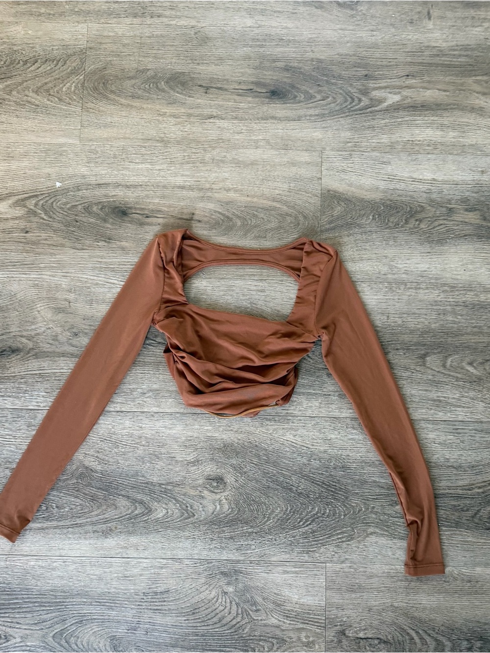 Princes Polly Brown Long-Sleeve Cropped Top with Open Back